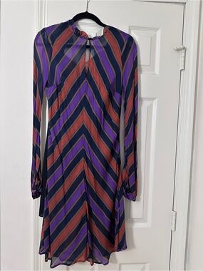 Striped Purple and Red Long-Sleeve Shift Dress